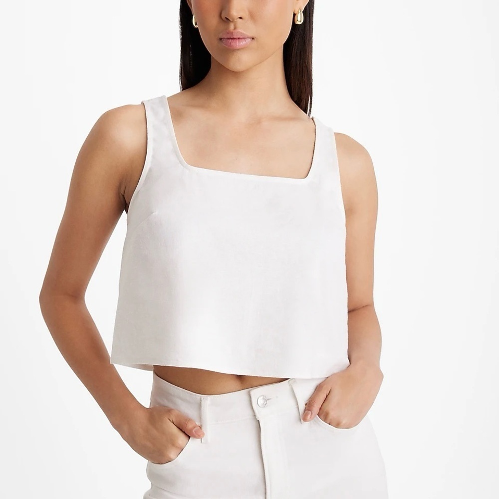 Express Women's Linen Blend Tank Size XL White Square Neck Straight Hem NWT $50